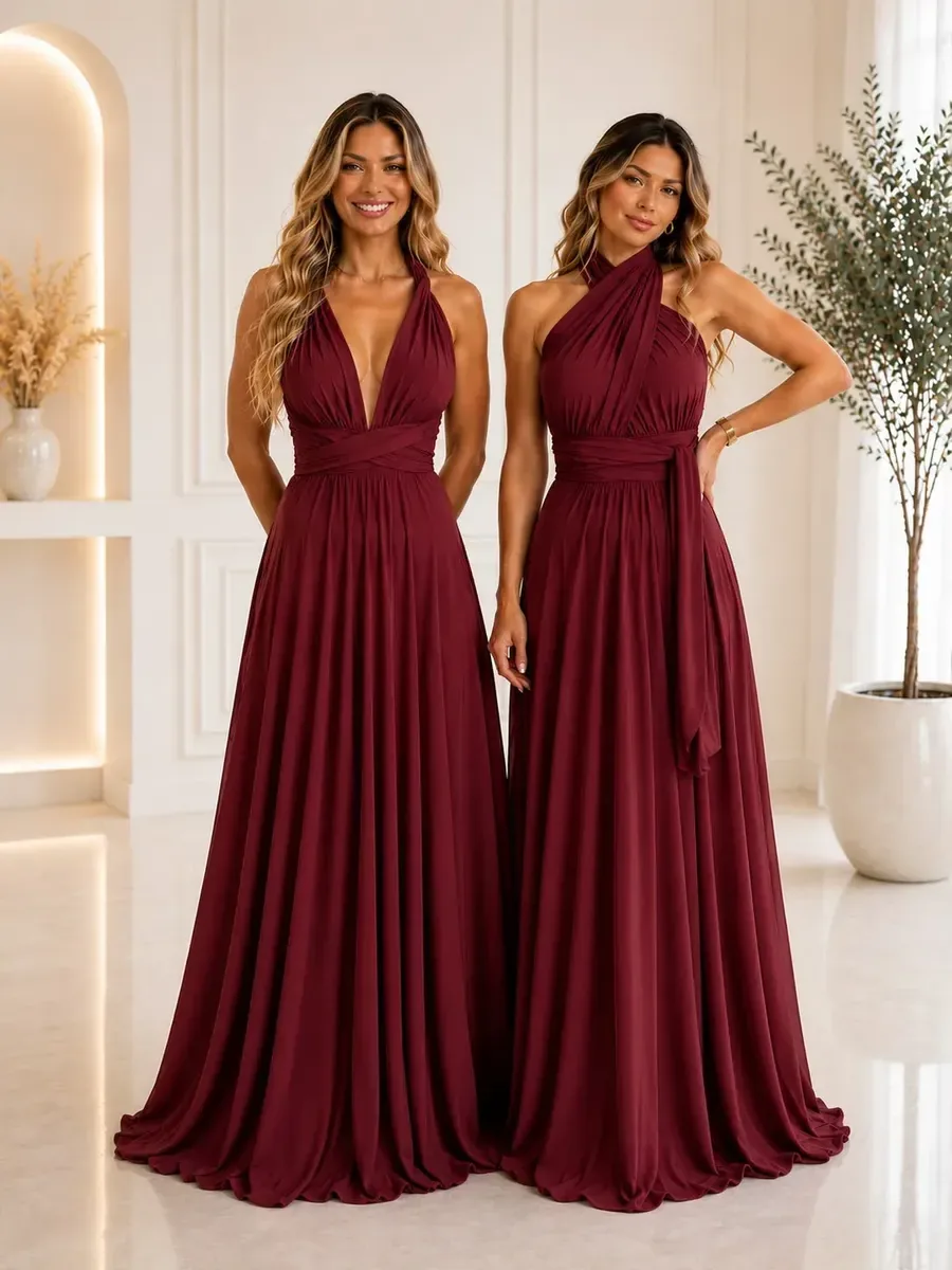 Vestidos longos de festa em tom vinho